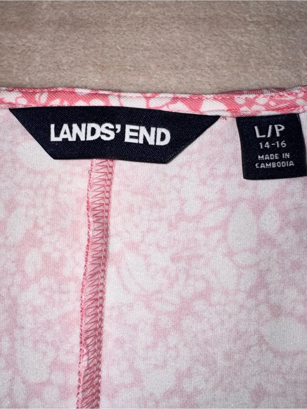 Lands' End Pink and White Floral-Print Midi Dress